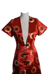 Zhen Red Silk Short Sleeve Dress