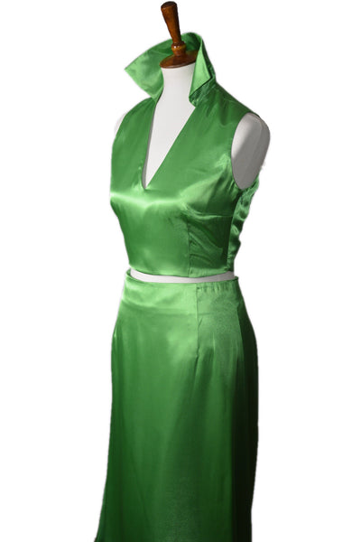 Zuri Green Satin Top and Skirt Set