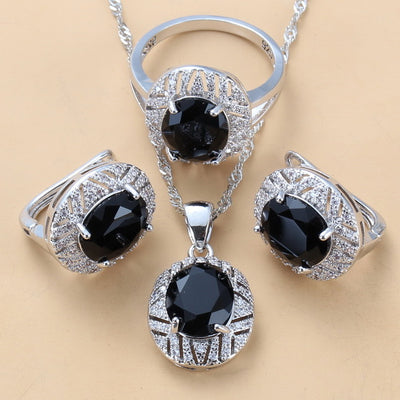 Bridal Costume 925 Sterling Silver With Natural CZ Blue Big Jewelry Sets Dangle Clip Earrings And Ring 6-Color Sets For Women Gift