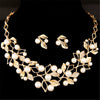 Elegant Simulated Pearl Bridal Jewelry Sets Wedding Jewelry Leaf Crystal Gold  Silver Color Necklaces Earrings Sets Women