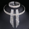 Classic Elegant Silver Color Tassel Crystal Bridal Jewelry Sets African Rhinestone Wedding Necklace Earrings Bracelet Sets WX081
